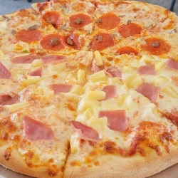 Mario McGees Pizza in Green Valley | Half pepperoni and half Hawaiian pizza
